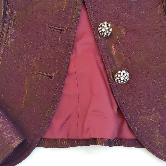 NWT. The Limited Fully lined burgundy brown jacquard blazer with jeweled buttons - Picture 4 of 8